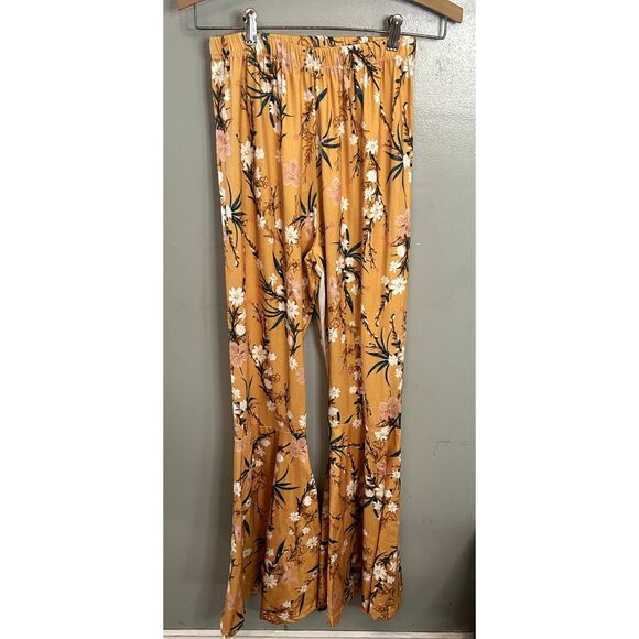 Marie Nicole Clothing Yellow Floral Flared Pants Women's Size Small - Picture 1 of 4